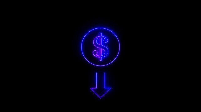 Money loss indicates concept. Cash with down arrow stocks graph, concept of financial crisis, market fall. dollar decrease icon, money, dollar sign with down arrow.