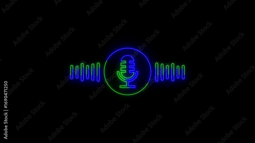 Poster audio microphone icon, voice recording and podcast mic microphone button icon animation. podcast mic