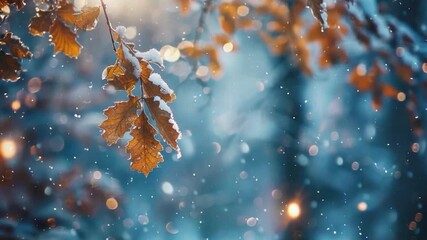 A winter scene with a branch of a tree heavily covered in snow, great for cold weather or holiday themes - Powered by Adobe