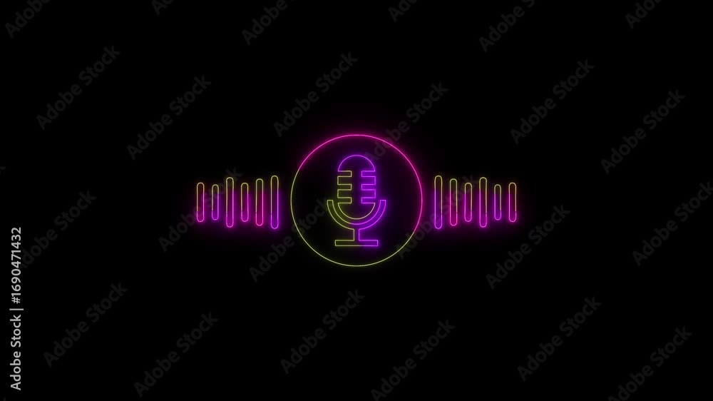 Poster audio microphone icon, voice recording and podcast mic microphone button icon animation. podcast mic