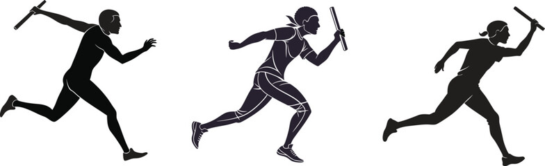 Relay Race Runners Silhouettes running athlete