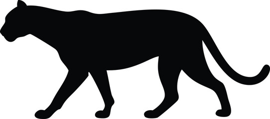 Obraz premium Walking Panther Silhouette on White Background with Elegant Design