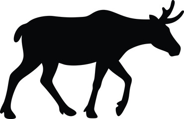 Walking Moose Silhouette on White Background