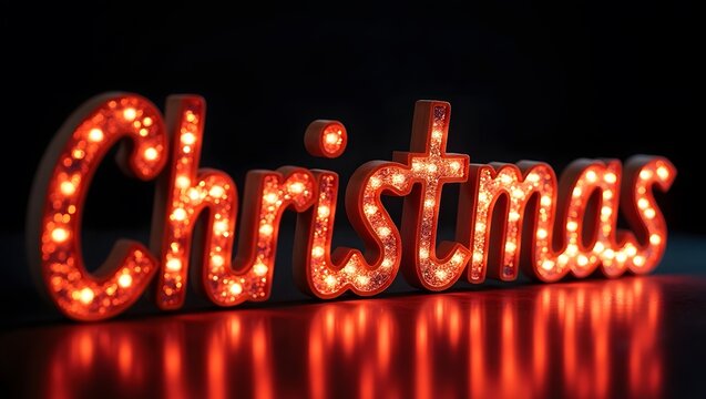 Christmas theme, Artistic Christmas typography with glowing light trails. - Powered by Adobe