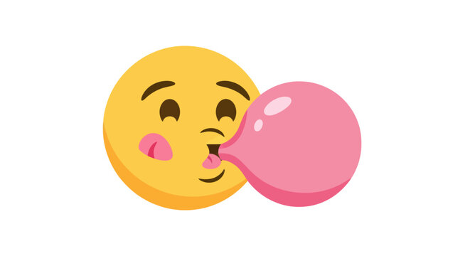 Cheerful Yellow Emoji Blowing a Pink Bubble Gum.