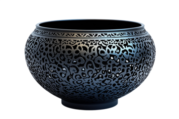 Decorative laser cut metal bowl showcasing intricate pattern details and craftsmanship, PNG, isolated on transparent background.