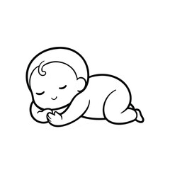 Fototapeta premium Vector illustration of a sleeping baby., black and white line drawing of a baby sleeping on its side. 