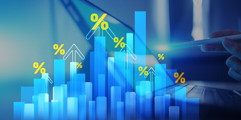Financial Growth Analysis with Percentage Increase Indicators and Digital Stylus Interaction.