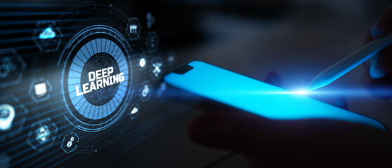 Deep Learning and Artificial Intelligence Innovation Shown in Futuristic Digital Interface.