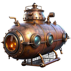 Detailed render of a steampunk-style submersible, isolated on a black background