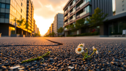 A determined daisy flourishing in the heart of the city, a testament to nature's resilience