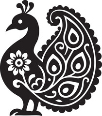 Silhouette of a peacock rangoli pattern, ideal for festive and decorative Indian designs.