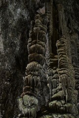 The Artá ​​Caves, overlooking a cliff and with an imposing entrance, are filled with stalactites and stalagmites. One of the stalagmites is 22 meters high. Located in Cap Vermell, Mallorca, Spain.

