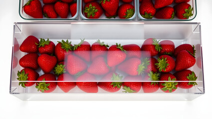Fresh strawberries in transparent container ready to eat