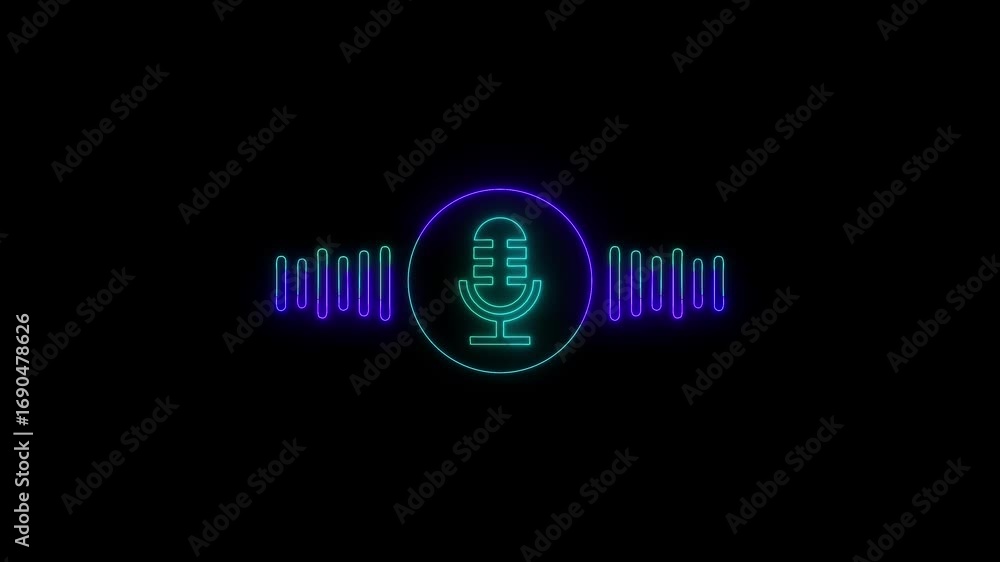 Poster audio microphone icon, voice recording and podcast mic microphone button icon animation. podcast mic