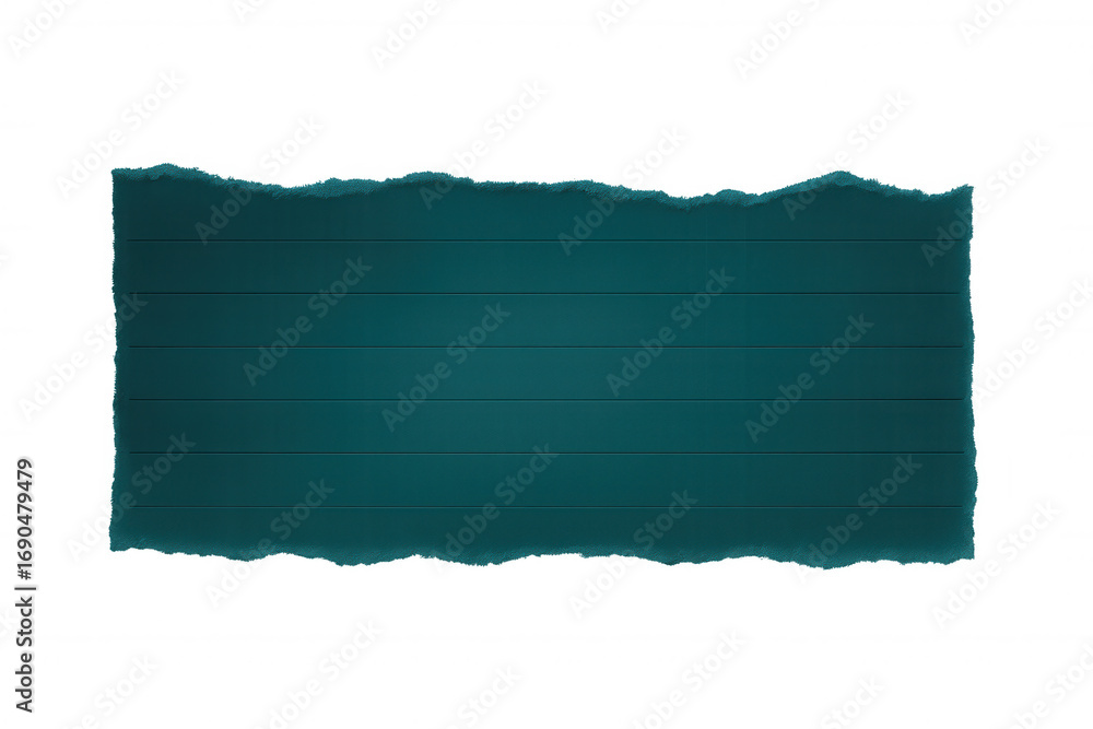 Poster teal paper sheet torn diagonally, revealing textured surface, providing empty space for graphic desi