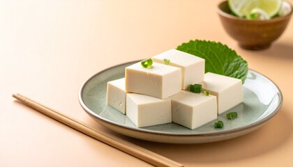 Tofu cubes with herbs and fresh ingredients