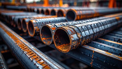 Rusty steel pipes in industrial setting