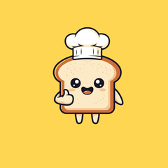 Cute Cartoon Bread Chef – Funny Toast Character Wearing Chef Hat Vector Illustration for Bakery, Cafe, and Kids Design