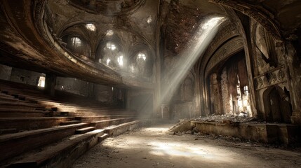 Obraz premium Ruined church interior sunlight