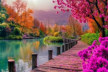 Color in nature - bright colorful autumn, generated AI