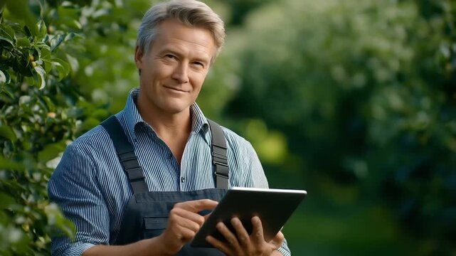 Studio setting with farmer learning tree trimming techniques in orchard representing farmer, tree trimming, techniques, orchard, agriculture, horticulture