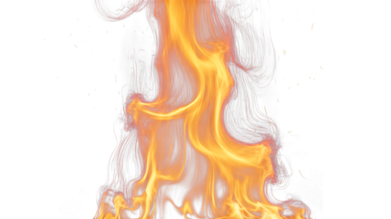 A vibrant orange flame with wisps of smoke rising upwards, isolated on a transparent background