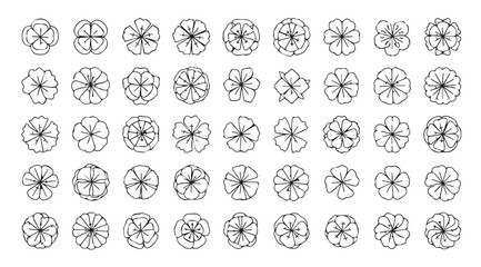 Collection of detailed botanical flower silhouettes in a grid pattern