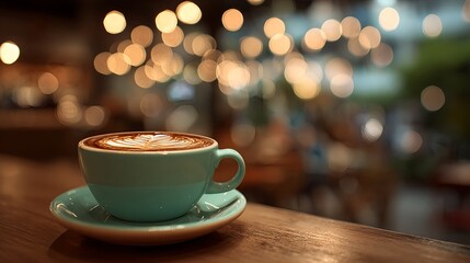 Obraz premium Warm cappuccino in a ceramic cup with latte art, placed by a window in soft sunlight. Cozy coffee atmosphere perfect for National Cappuccino Day. Image created by AI.