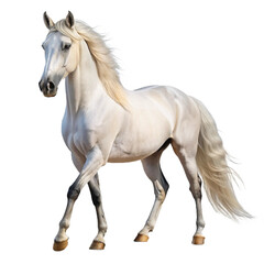 Obraz premium Majestic Andalusian horse, pure white coat, flowing mane and tail, isolated on
