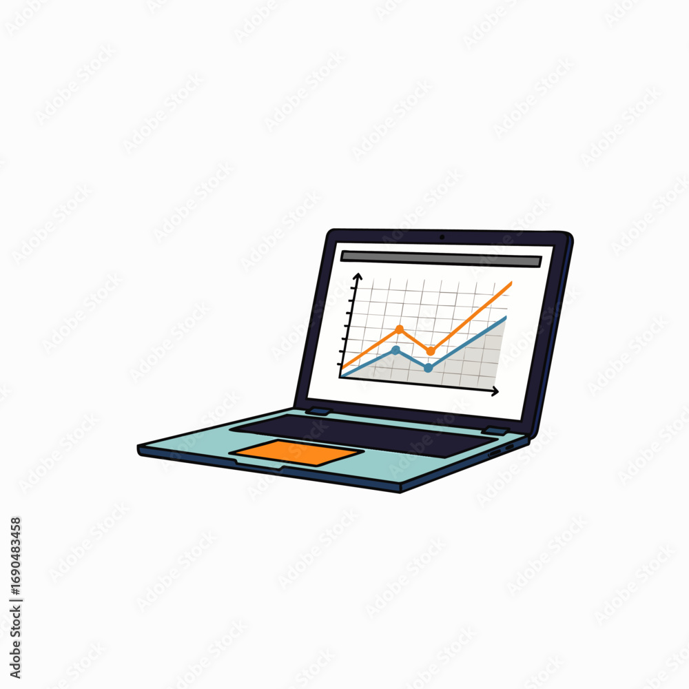 Poster a modern laptop computer showcases a vibrant line graph on its screen, illustrating dynamic business