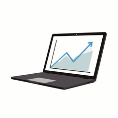 A modern laptop displays an impressive upward-trending blue line graph, symbolizing significant business growth, financial success, and positive market performance.