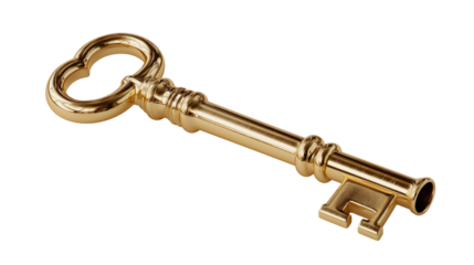 3D render of golden key isolated on transparent background