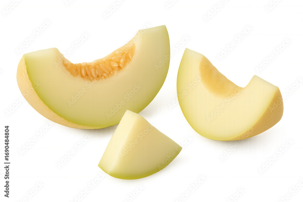 Poster honeydew melon slices with seeds, creating a refreshing and healthy image, perfect for food and beve