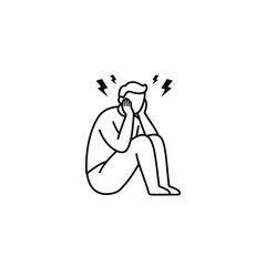 A person is sitting with his hands on his face and feeling stressed, isolated on white background