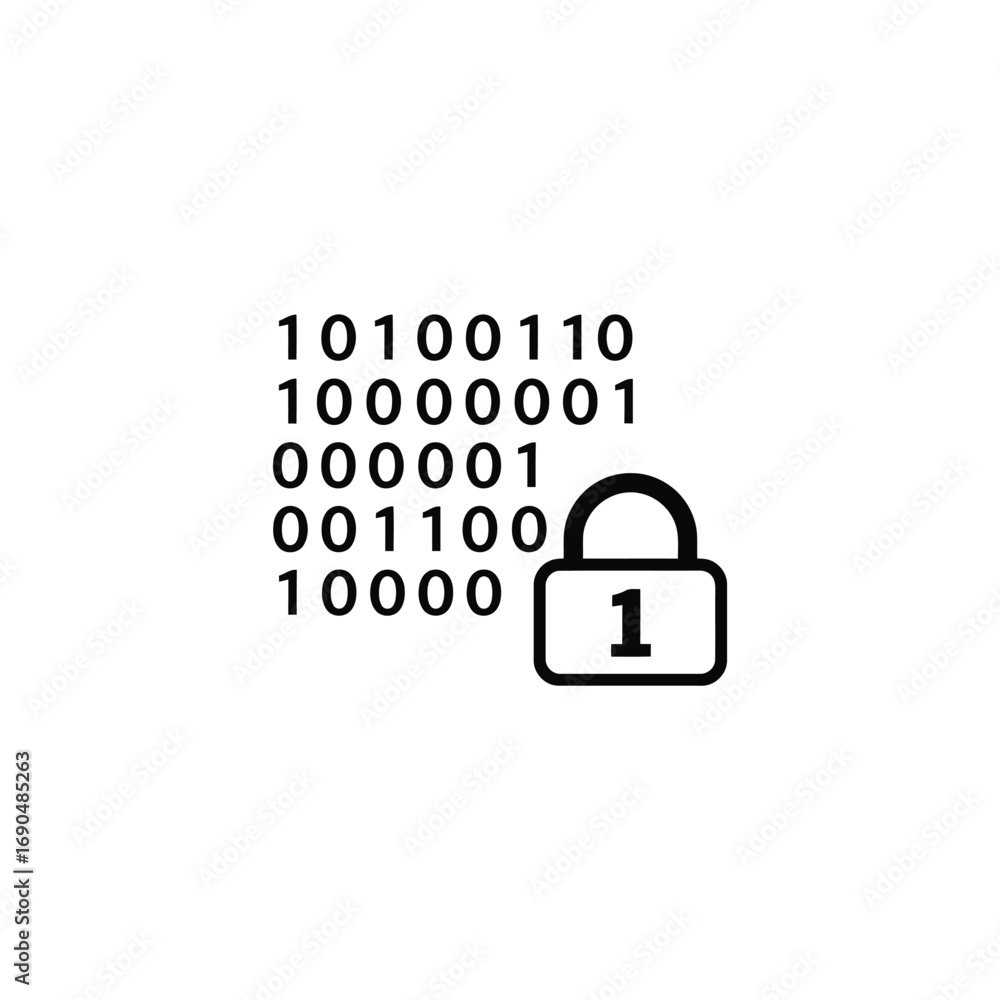 Poster data security icon with binary code isolated on white background concept of information protection a