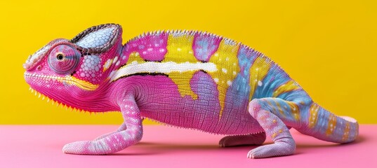 Chameleon camouflaging perfectly against vibrant colorful background for ultimate disguise