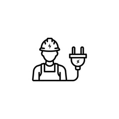 Electrician with safety helmet and electric plug isolated on white background professional worker concept