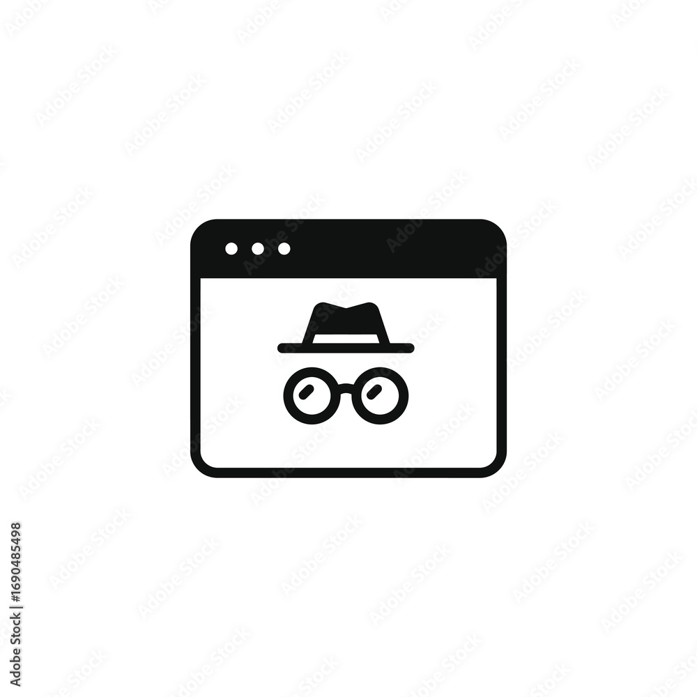 Poster incognito mode icon on browser window isolated on white background private browsing symbol concept