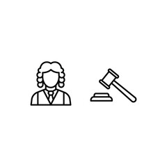 Illustration of a judge and gavel isolated on white background, symbolizing justice and legal system