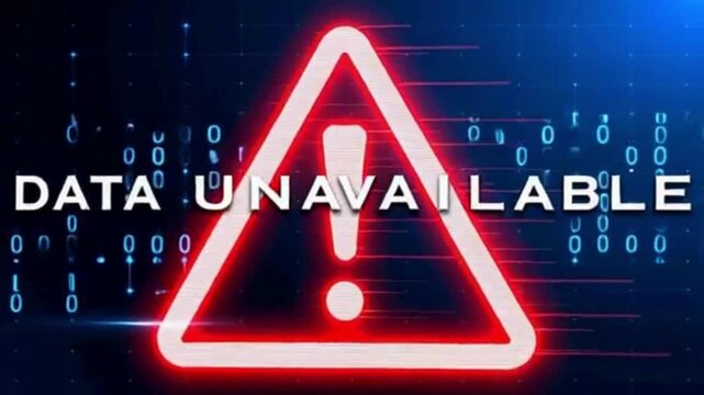 Red triangular warning sign with exclamation mark and text data unavailable