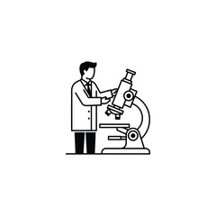 Scientist with microscope icon isolated on white background concept of science, research, laboratory, and experiment