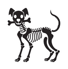 Halloween Dog Silhouette Vector illustration.  Skeleton dog with bone vector design.