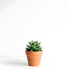 Obraz premium Small Green Succulent Plant in Clay Pot on White Background