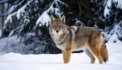 Obraz premium Coyote in snowy landscape wildlife photography winter environment nature focused perspective