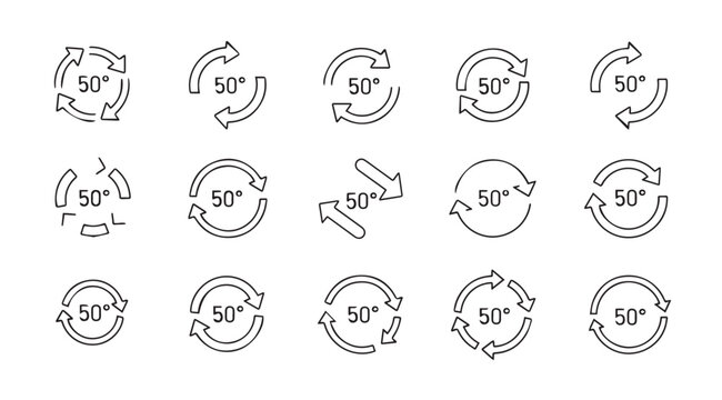 Collection of circular arrows indicating 50 degree rotation silhouette