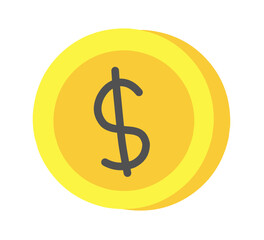Flat illustration of a gold coin with a dollar symbol.