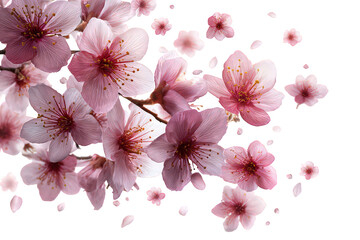 Pink Cherry Blossoms with Falling Petals on Black Background