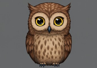 Obraz premium Adorable cartoon owl with big eyes and detailed feathers facing forward