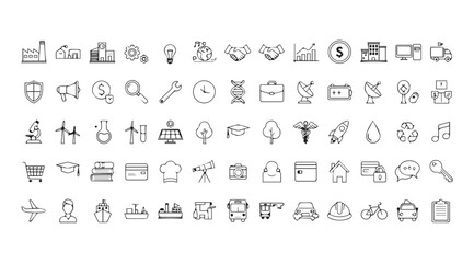Collection of hand drawn business and finance icons in a silhouette style